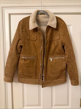 NWOT Men's Faux Suede Sherpa-Lined Bomber Jacket - Brown